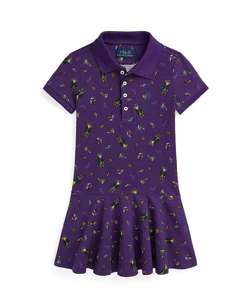 Toddler And Little Girls Polo Bear Stretch Mesh Polo Dress