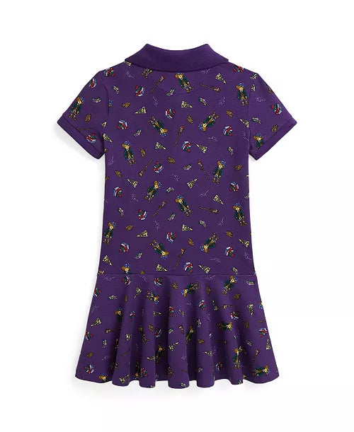 Toddler And Little Girls Polo Bear Stretch Mesh Polo Dress